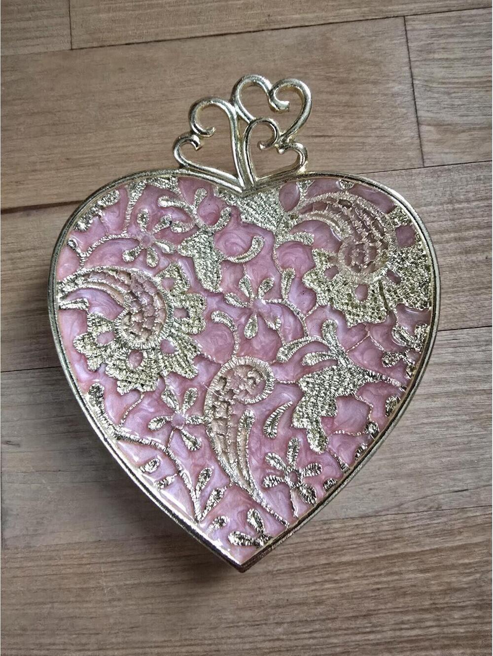 Heart Shaped Trinket Dish Jewelry Tray Pink Enamel  Gold Trim Cynthia Rowley